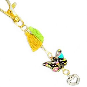 Colorful Green/Yellow Tone Butterfly & Heart Bag Charm / Keychain Hand‎ Crafted